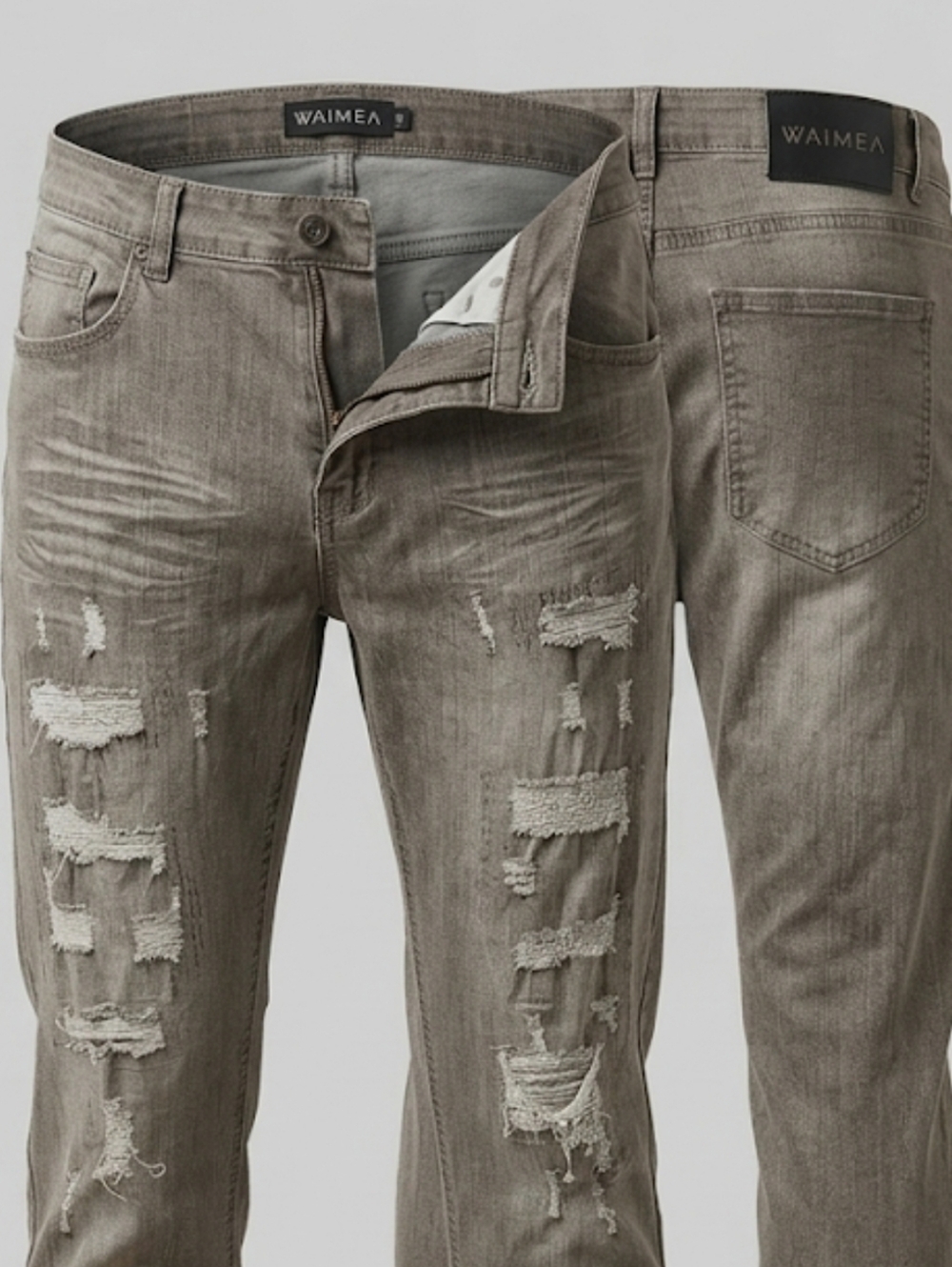 Streetwear Waimea Men's Gray Distressed Jeans Size 36x32